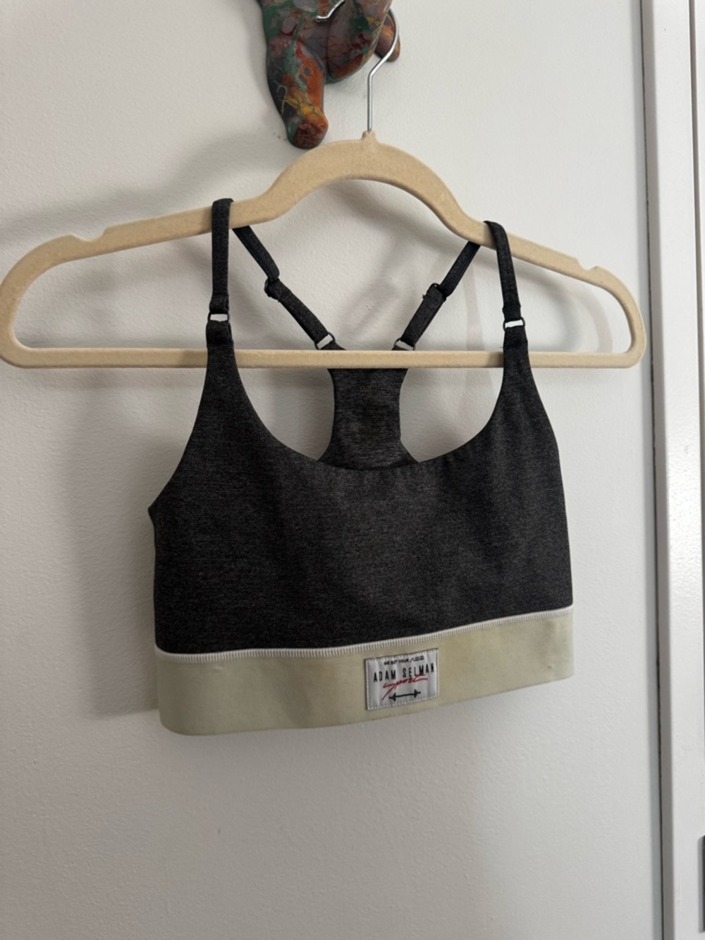 Adam Selman Sport Racerback Sports Bra Gray Cream Logo Band Size S - Picture 3 of 4